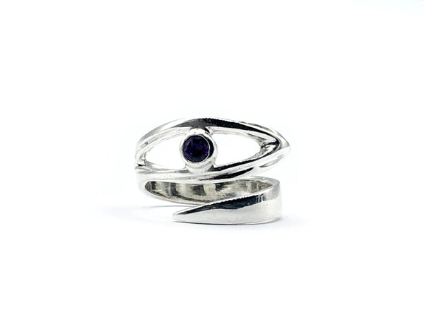 Amethyst silver ring, February birthstone, eye ring, purple stone ring 