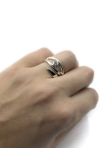 eye ring, silver eye ring, zircon ring, evil eye ring, silver eye ring with clear stone ring 