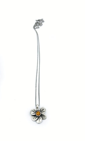 flower necklace, citrine silver pendant, poppy flower necklace 