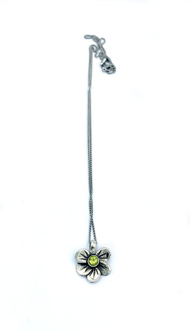 flower necklace, peridot silver pendant, poppy flower necklace 