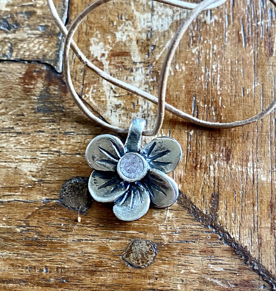 silver flower necklace with gemstone 