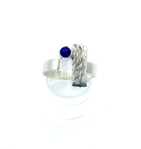 blue lapis ring, geometric ring, blue stone ring, rectangle silver ring 