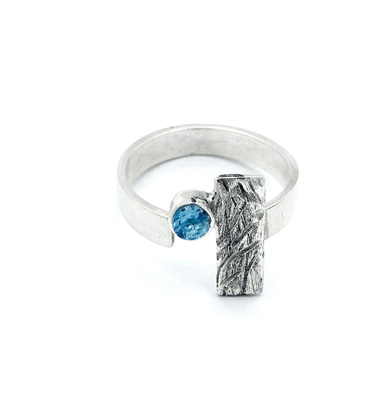 Blue topaz ring, November birthstone ring, geometric silver ring 