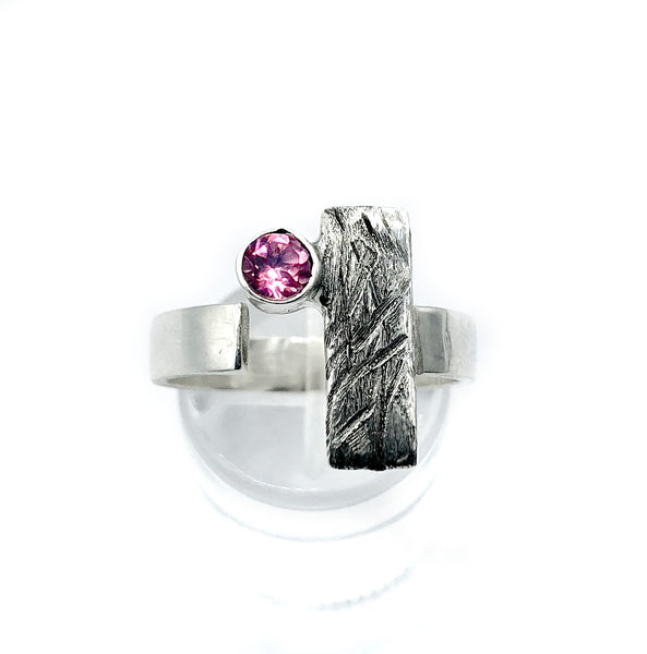 pink tourmaline ring, silver geometric ring, pink stone ring 