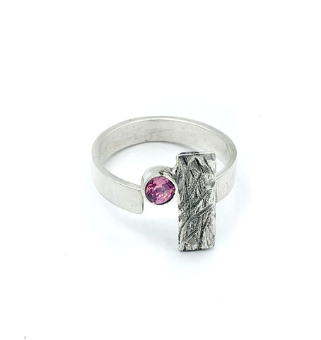 pink tourmaline ring, silver geometric ring, pink stone ring 