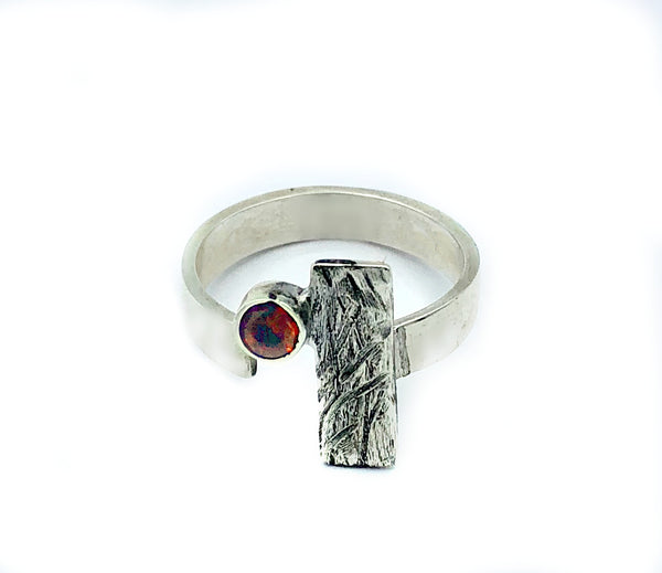 red garnet ring, silver geometric ring, rectangle ring 