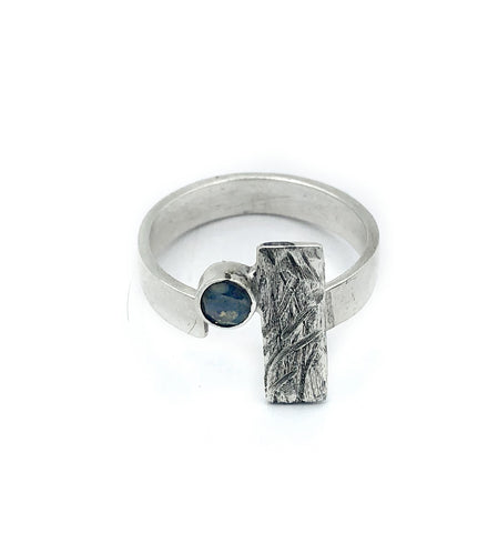 rectangle ring, smoky quartz ring, silver geometric ring 