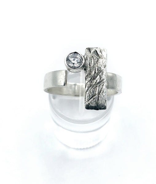 rectangle ring, zircon ring, silver geometric ring 