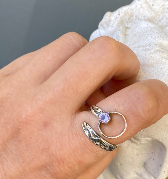 silver ring, handmade silver ring, amethyst silver circle ring 