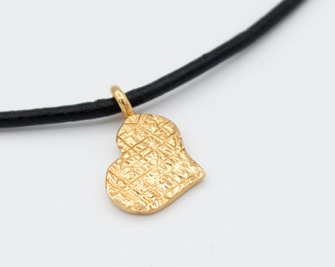 gold heart pendant, gold heart charm, gold heart necklace leather cord 