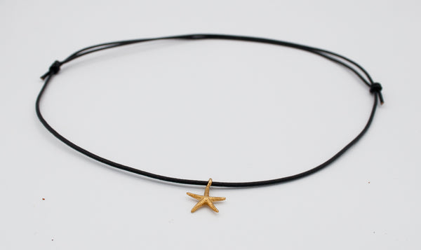 gold starfish pendant silver, leather cord adjustable starfish charm necklace 