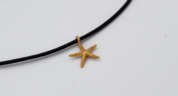 gold starfish pendant silver, leather cord adjustable starfish charm necklace 