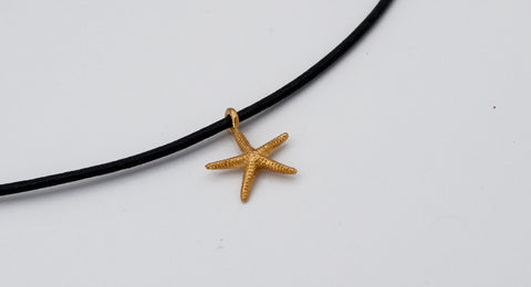 gold starfish pendant silver, leather cord adjustable starfish charm necklace 