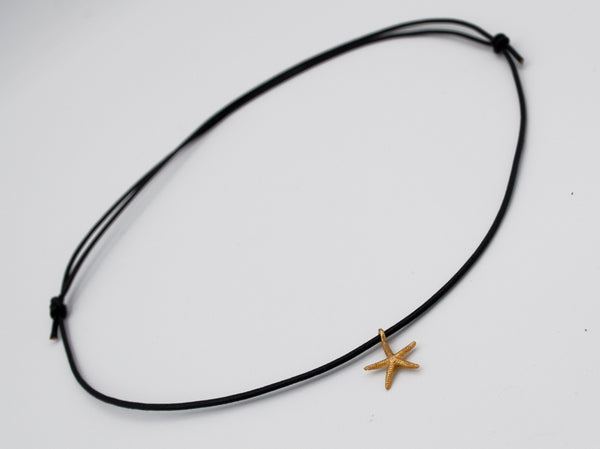 gold starfish pendant silver, leather cord adjustable starfish charm necklace 