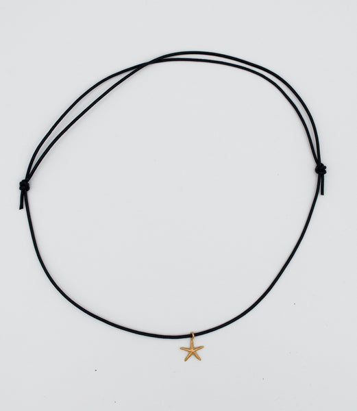 gold starfish pendant silver, leather cord adjustable starfish charm necklace 