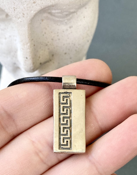 greek key necklace silver, rectangle silver necklace 