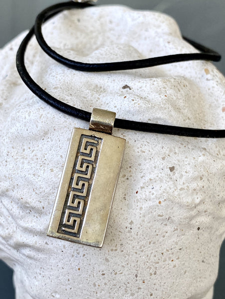 greek key necklace silver, rectangle silver necklace 