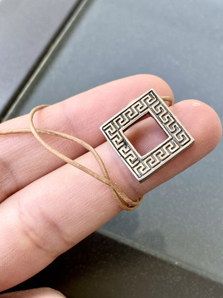 greek key necklace silver, square silver necklace 