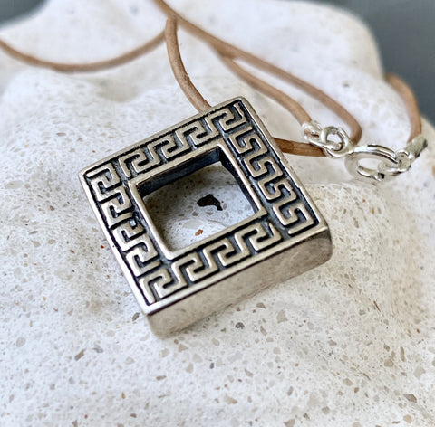 greek key necklace silver, square silver necklace 