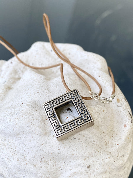 greek key necklace silver, square silver necklace 