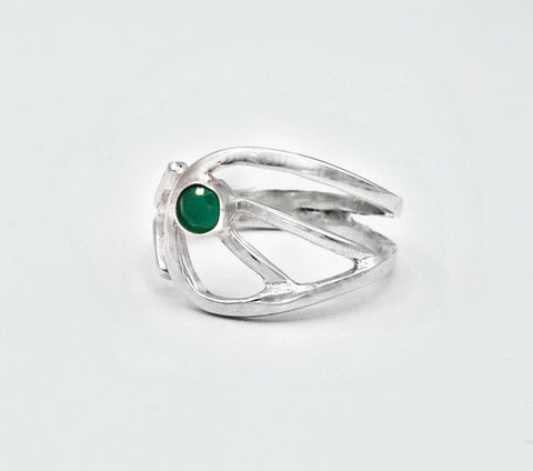 Green agate Silver ring, green stone ring, contemporary silver ring 