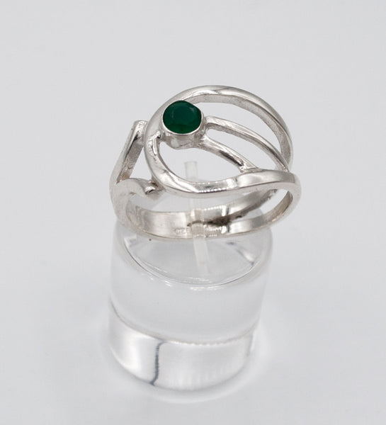 Green agate Silver ring, green stone ring, contemporary silver ring 