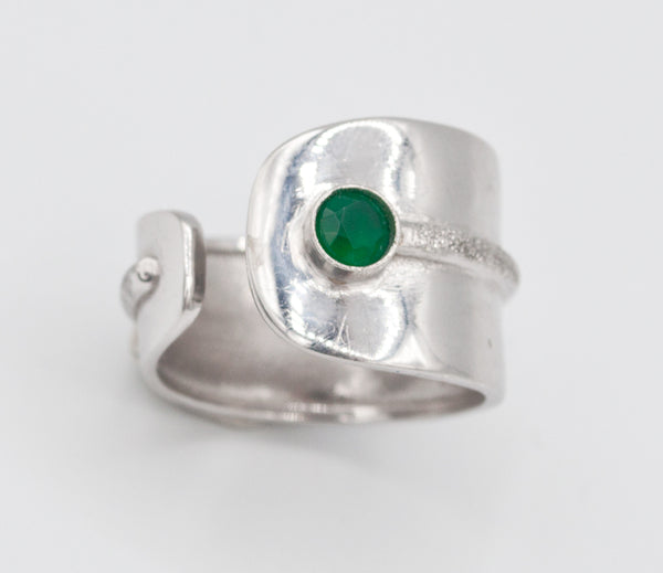 green agate silver ring adjustable silver ring green stone ring Santorini Ring 