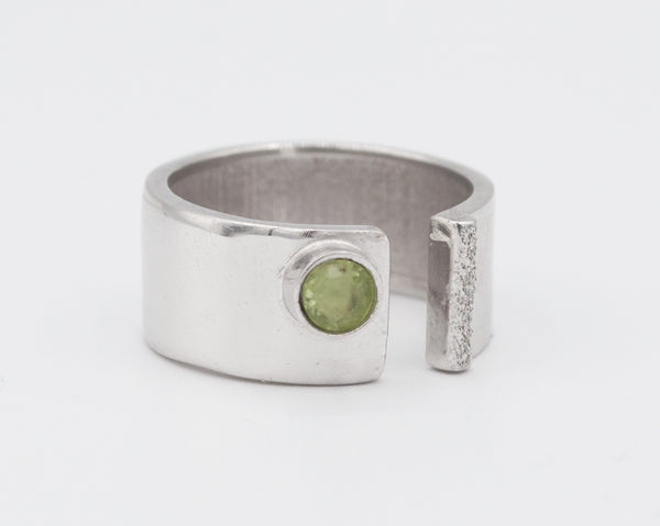 green peridot silver ring adjustable August Birthstone green stone ring 