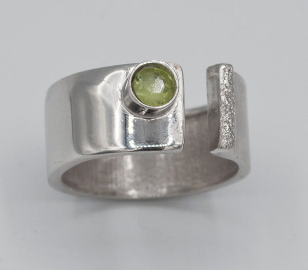 green peridot silver ring adjustable August Birthstone green stone ring 