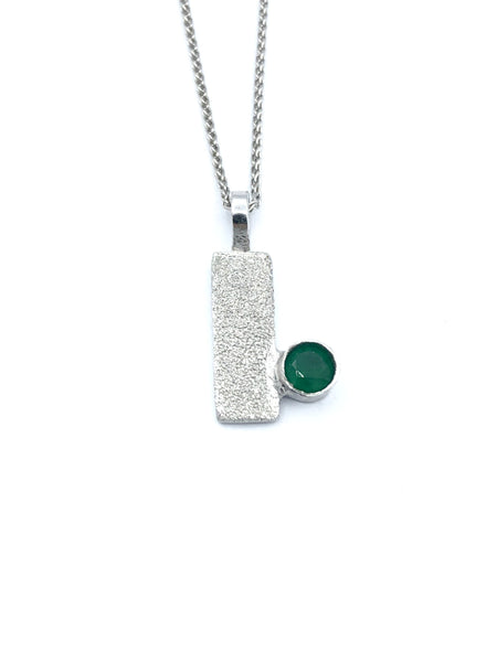 green agate silver pendant textured small pendant silver chain 
