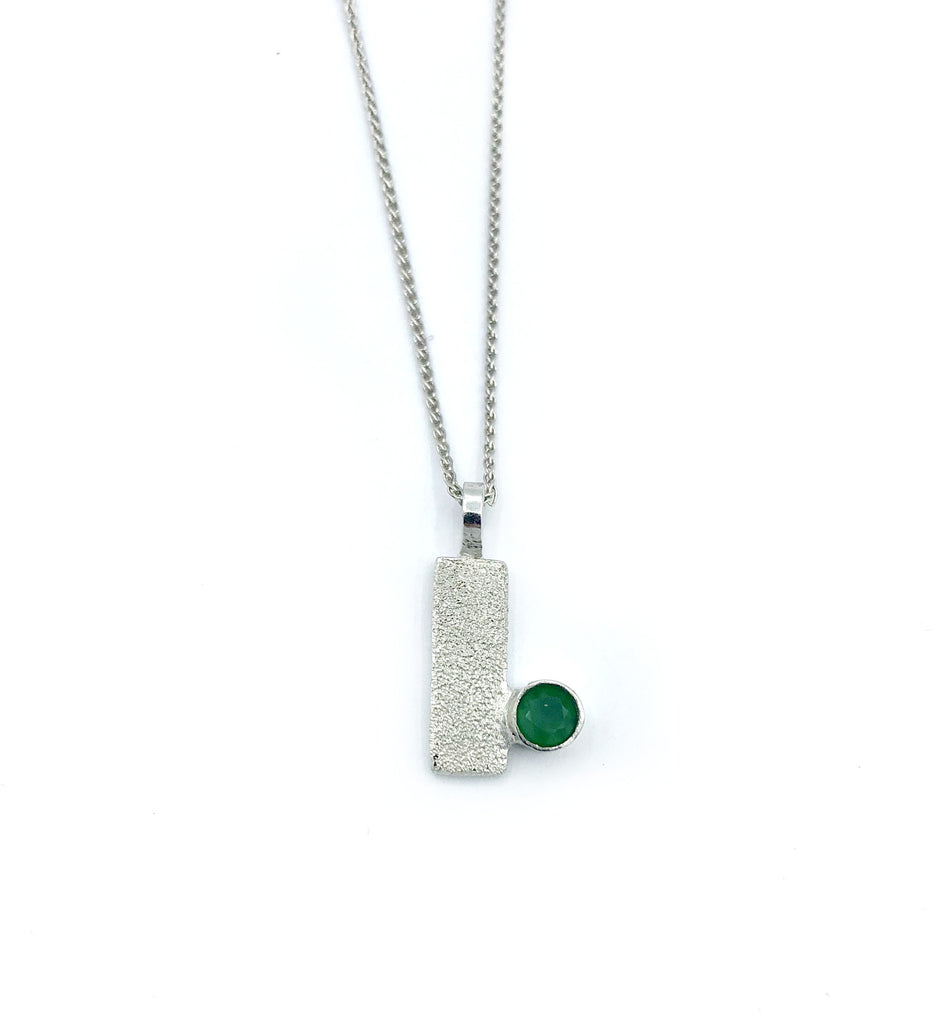 green agate silver pendant textured small pendant silver chain 