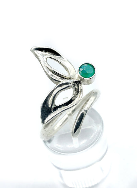 flower ring, green agate silver ring, contemporary silver ring adjustable 