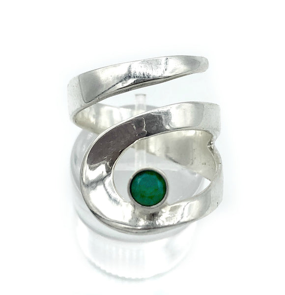 green agate silver adjustable ring, drop shape silver ring, contemporary silver ring 