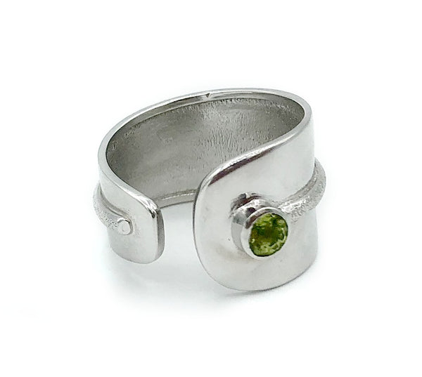 green peridot silver ring adjustable green stone ring August birthstone ring 