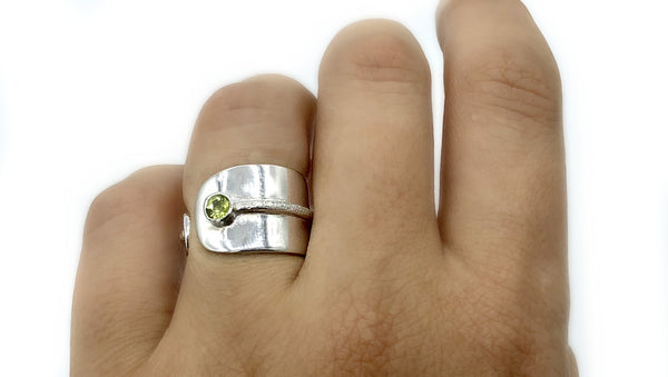 green peridot silver ring adjustable green stone ring August birthstone ring 
