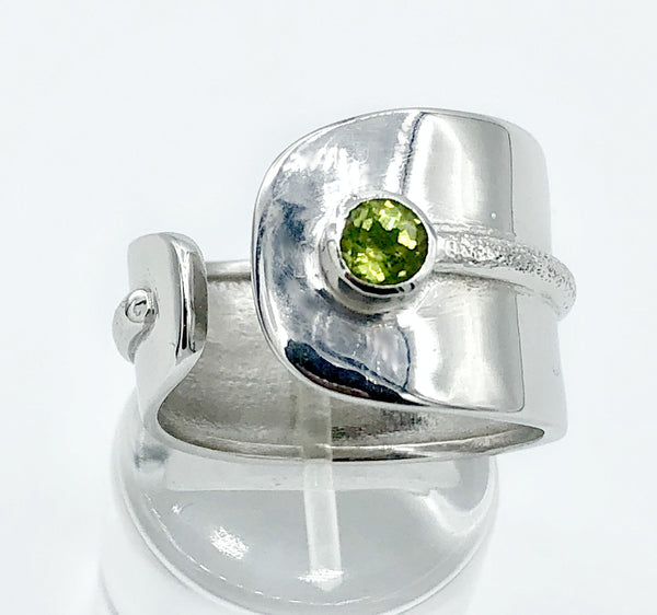 green peridot silver ring adjustable green stone ring August birthstone ring 