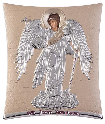 Guardian Angel -  Greek Byzantine Christian Orthodox Silver Icon, Gold 11.8 x14.6cm 