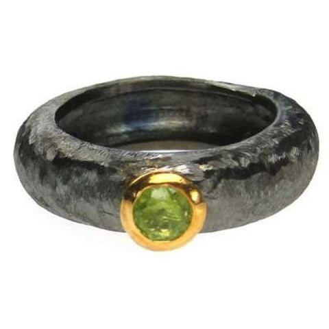 Peridot Solitaire Band Ring Black Rhodium Silver Peridot Ring - Handmade with Love - Eleni Pantagis