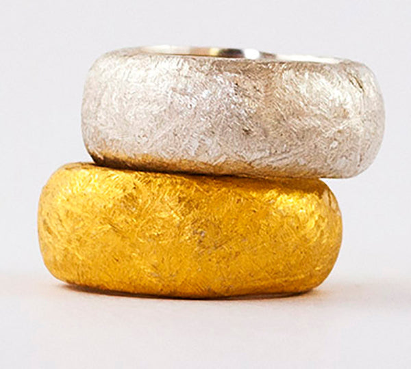 Thick silver ring, Thick gold silver band, Rough textured ring - Handmade with Love - Eleni Pantagis