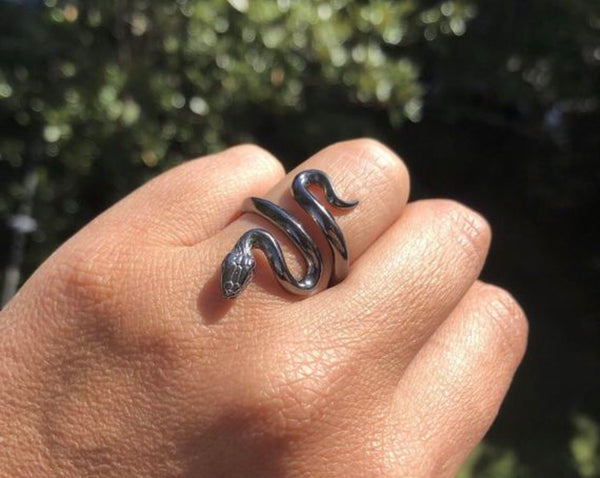 Black snake ring, silver snake ring adjustable snake ring 