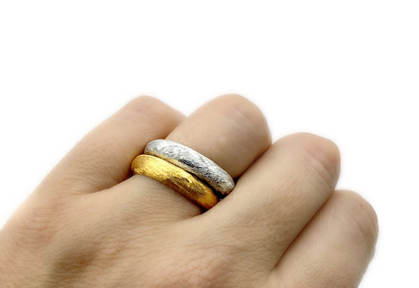 Gold silver stacking band, Textured band ring, Gold stacking ring - Handmade with Love - Eleni Pantagis