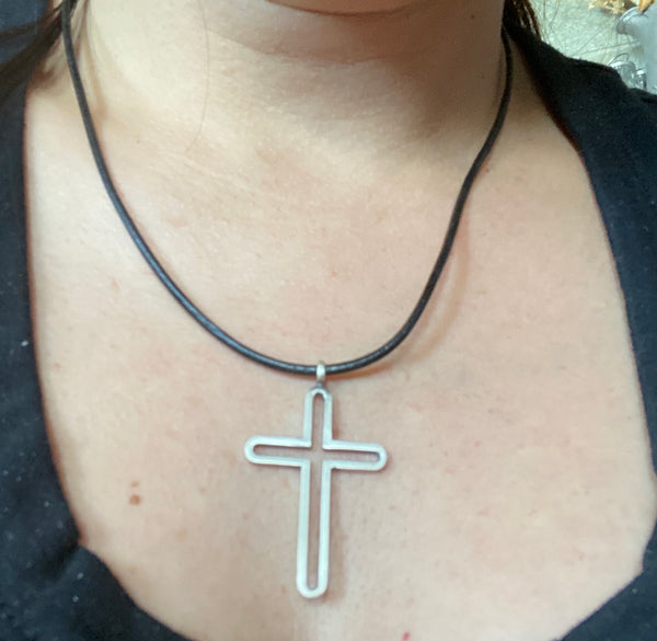 Silver cross necklace, modern silver cross 