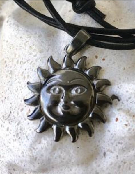 Black sun pendant, sun necklace, sterling silver sun 