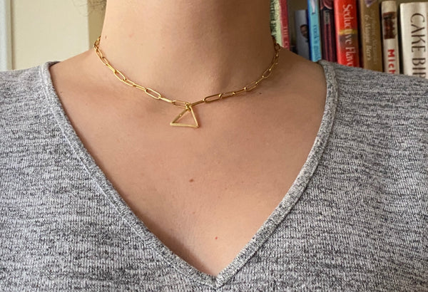 paper click choker necklace gold with trangle