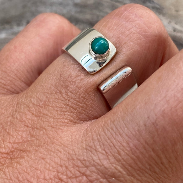 Silver ring with a turquoise gemstone adjustable ring