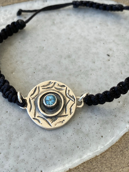 Evil eye bracelet, blue topaz bracelet, evil eye circle bracelet 