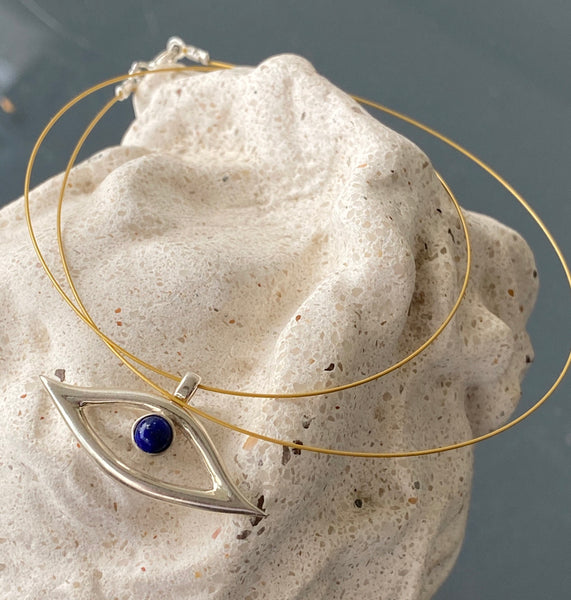 Evil eye necklace, evil eye with blue gemstone jewelry 