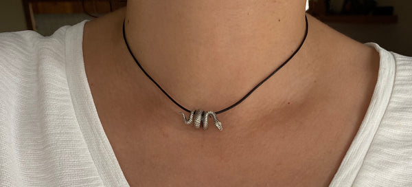 Silver snake necklace, Sterling silver snake pendant