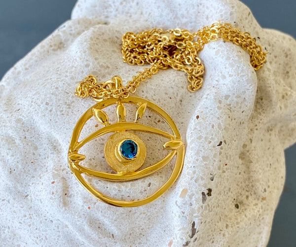 Large evil eye pendant,  gold eye pendant chain, eye jewelry