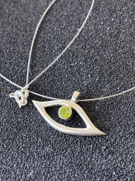 Evil eye necklace, evil eye with green gemstone jewelry 